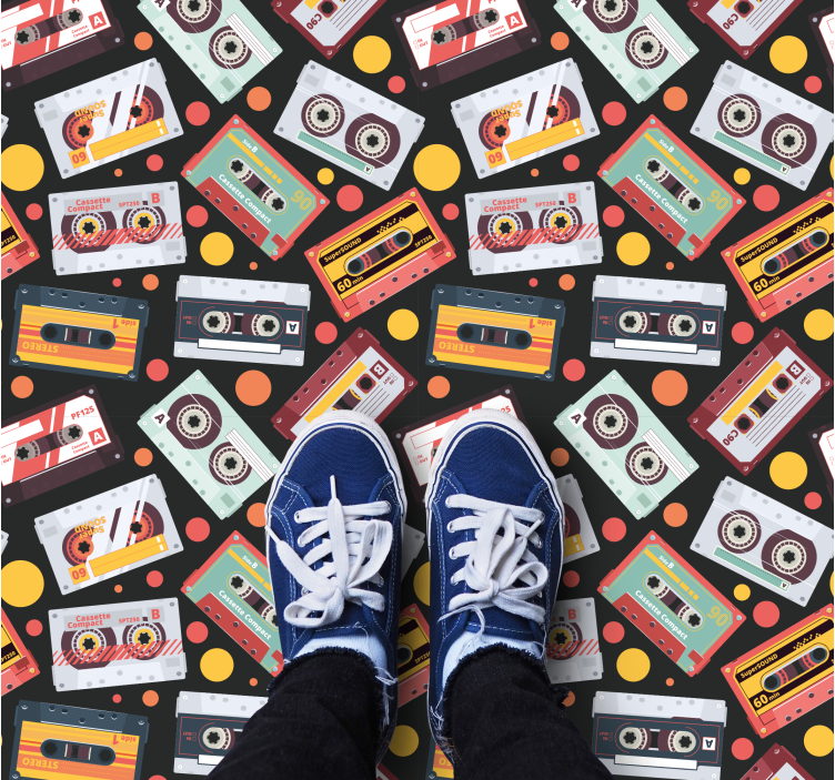 Vintage κασέτα μοτίβο τετράγωνο χαλί βινυλίου - TenStickers