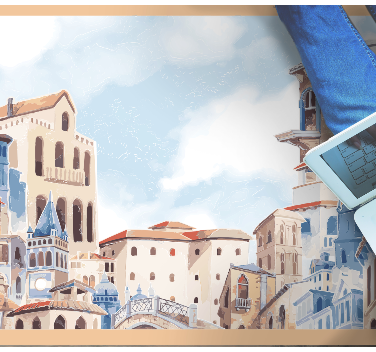 ακουαρέλα πόλη σχεδίασης παιδική κουβέρτα βινυλίου - TenStickers