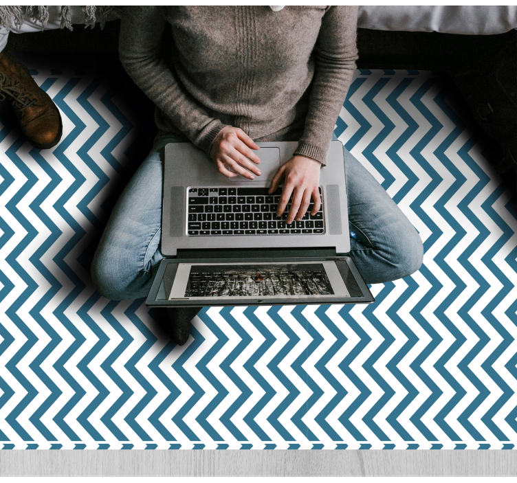 λευκό και μπλε ζιγκ-ζαγκ μοτίβα σαλόνι χαλί - TenStickers