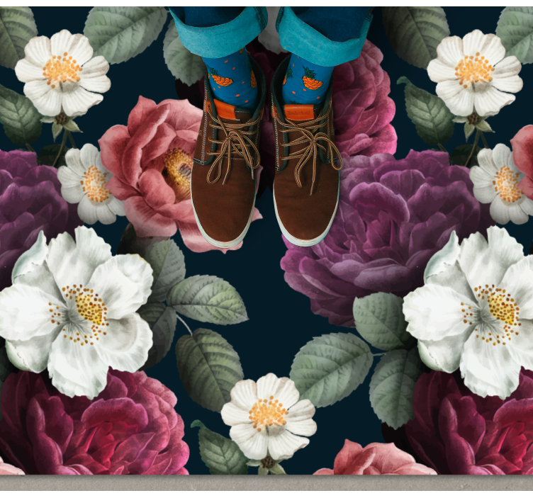 άσπρα και κόκκινα τριαντάφυλλα λουλουδάτο χαλί - TenStickers