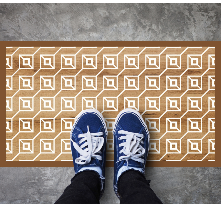 λευκό κύβους μοτίβο με ξύλο υφή χαλί - TenStickers