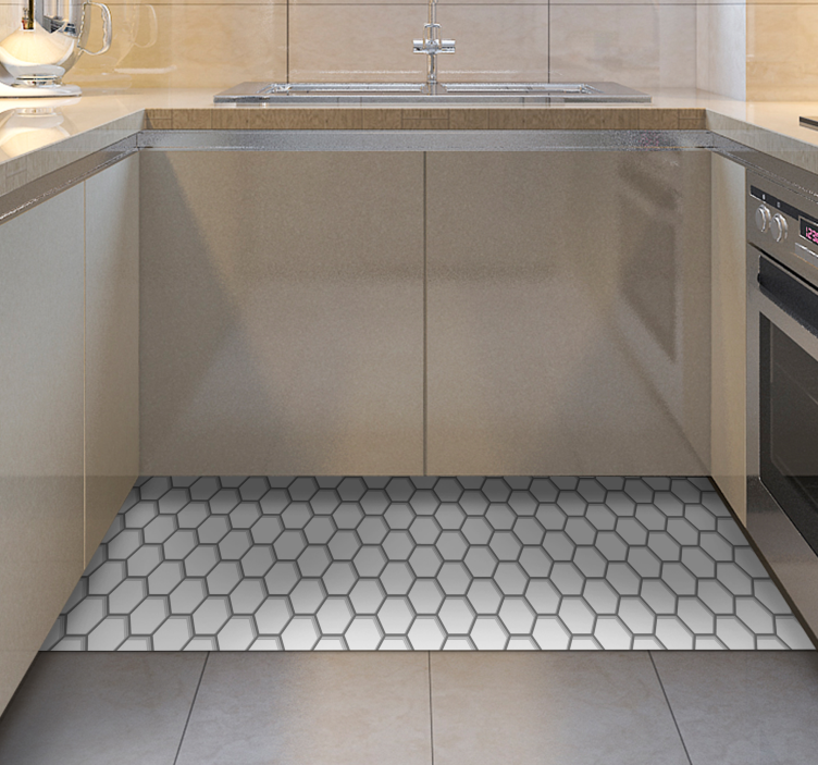 λευκά εξαγωνικά πλακάκια δαπέδου κουζίνας - TenStickers