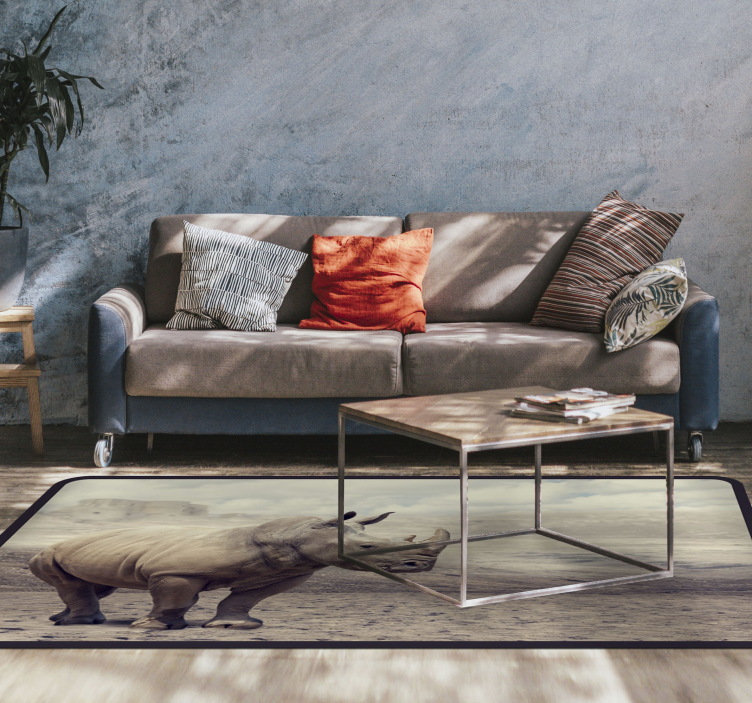 άγριο ρινόκερο ζωικό χαλί καφέ και γκρι - TenStickers