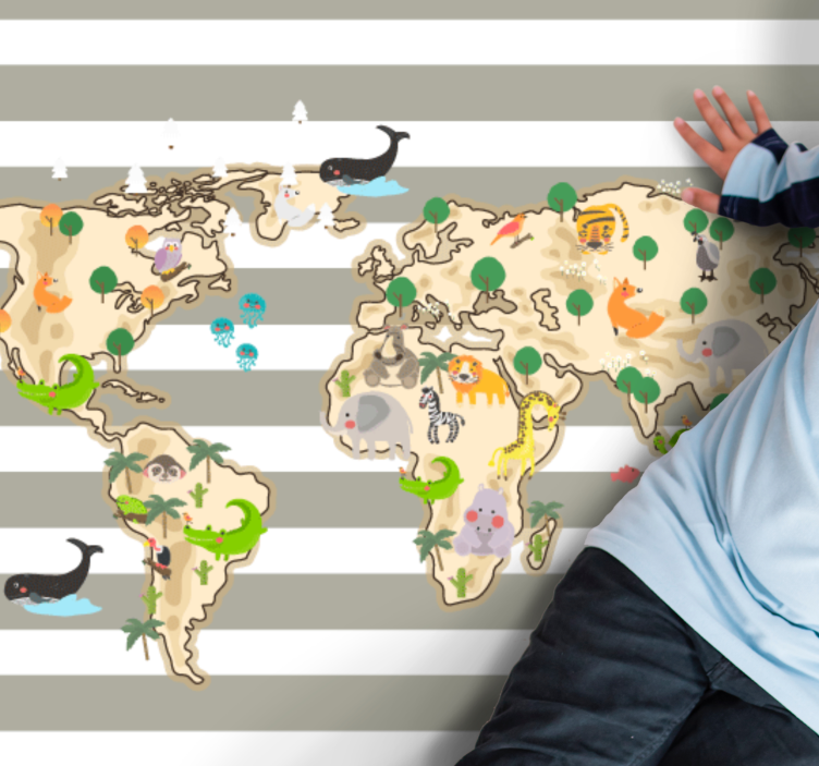 χαλί παγκόσμιου χάρτη πολύχρωμη απεικόνιση ζώων - TenStickers