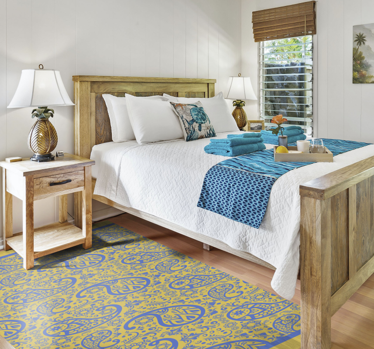 κίτρινο και μπλε paisley μοντέρνο χαλί βινυλίου - TenStickers