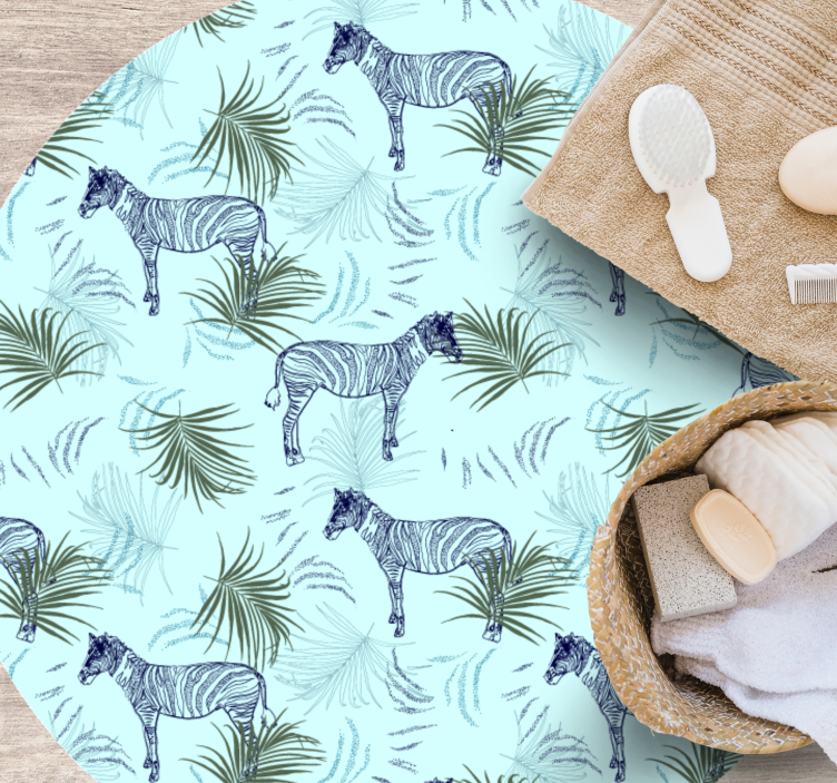 κυκλικό χαλί μοτίβο ζέβρας με μπλε παλάμη - TenStickers