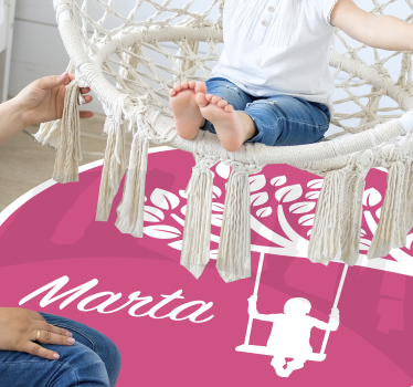 κορίτσι σε ταπετσαρία ροζ φόντο παιδικό χαλί βινυλίου - TenStickers