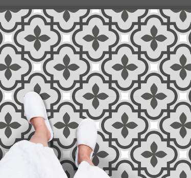 γκρι και λευκό κλασικό χαλάκι πλακιδίων με floral μοτίβο - TenStickers