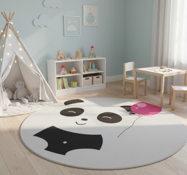 Παιδικό χαλί δαπέδου με αρκουδάκι panda και ροζ μπαλόνι - TenStickers