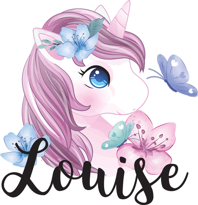 Χαλί με εκτύπωση ζώου μεγάλης μάτιας μονόκερος με πεταλούδα - TenStickers