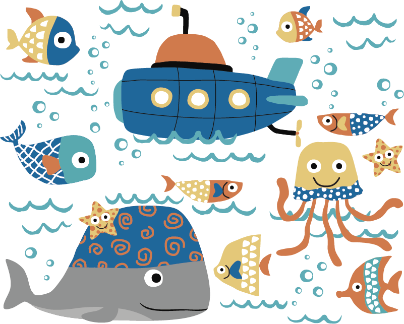 Χαλί με εκτύπωση ζώου σε μπλε θαλάσσια σχέδια - TenStickers