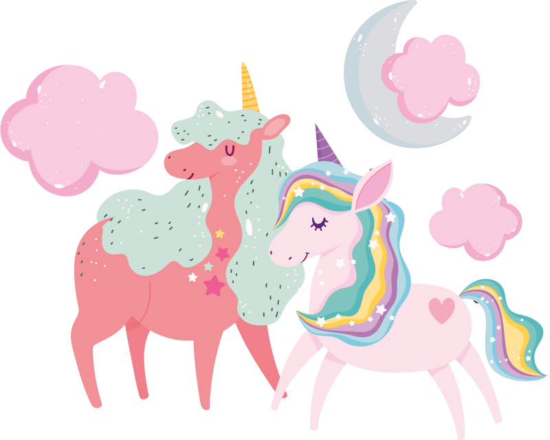 Χαλί με εκτύπωση ζώου μικρό μονόκερο με μάνα - TenStickers