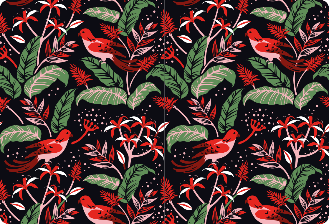 Χαλί με εκτύπωση ζώου σε σχέδιο κόκκινων και ροζ φύλλων - TenStickers