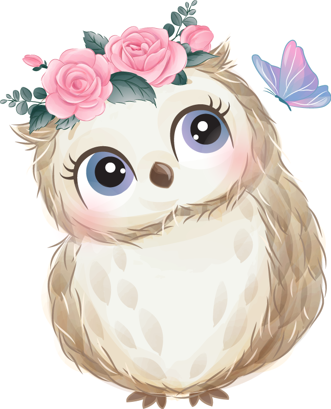 Χαλί με εκτύπωση ζώου κουκουβάγια και λουλούδια - TenStickers