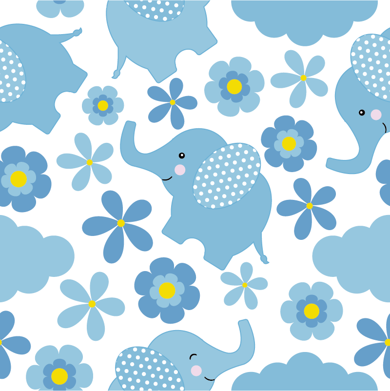 Χαλί με εκτύπωση ζώου μπλε μωρά ελέφαντες - TenStickers