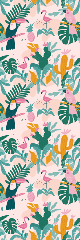 Χαλί με εκτύπωση ζώου πράσινα πουλιά και φύλλα - TenStickers