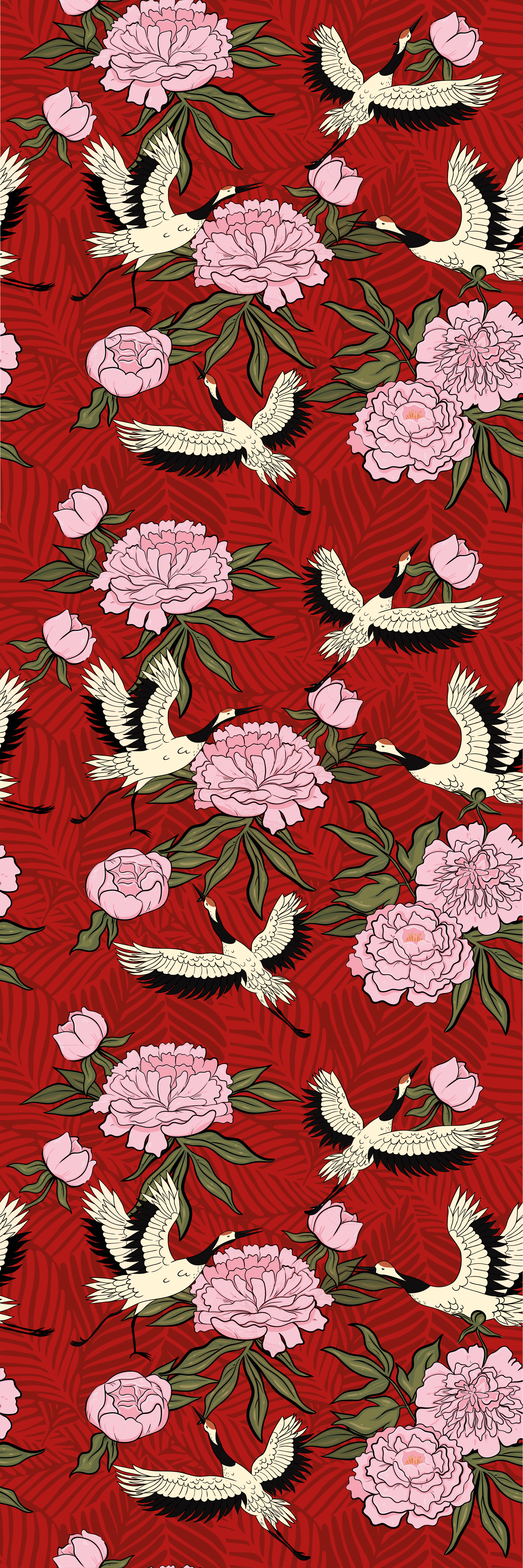 Χαλί με εκτύπωση ζώου Λευκά πουλιά σε κόκκινο τροπικό σχέδιο - TenStickers