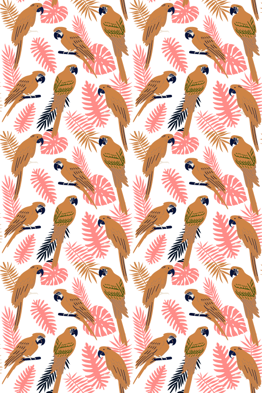 Χαλί με εκτύπωση ζώου πορτοκαλί παπαγάλοι με ροζ λουλούδια - TenStickers