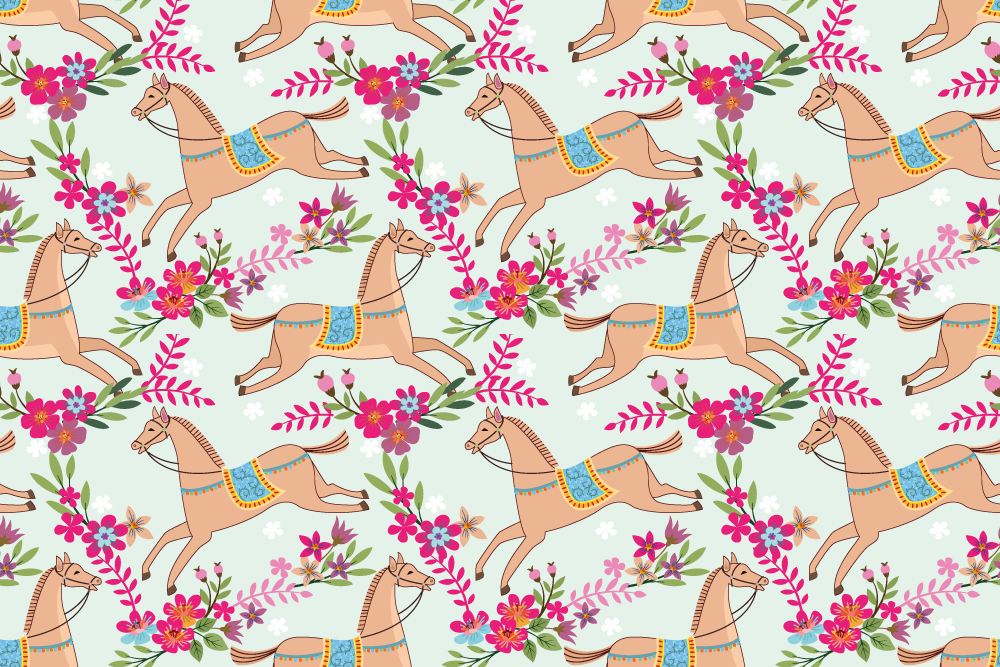 Χαλί με εκτύπωση ζώου σχέδιο άλογου με ροζ λουλούδια - TenStickers