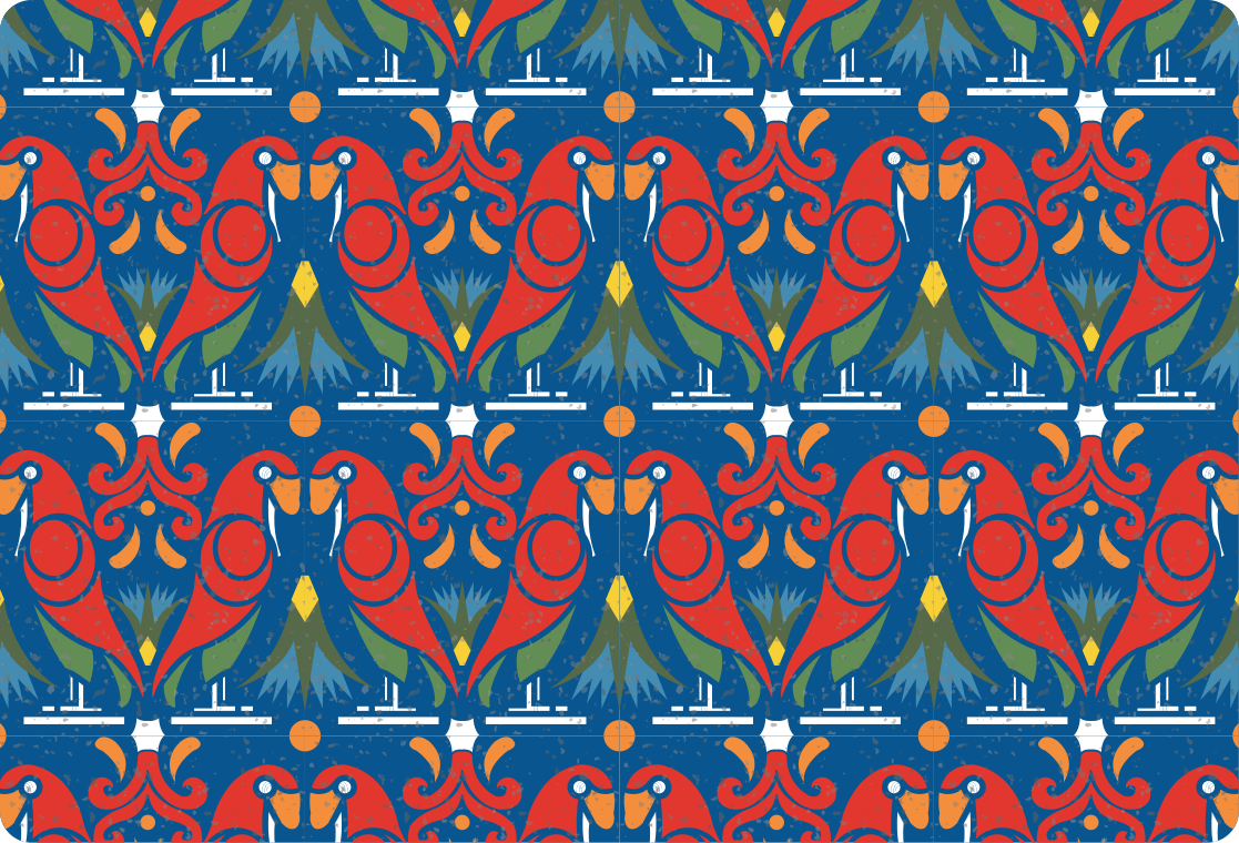 Χαλί με εκτύπωση ζώου σε λουλουδάτο σχέδιο με μπλε φόντο - TenStickers