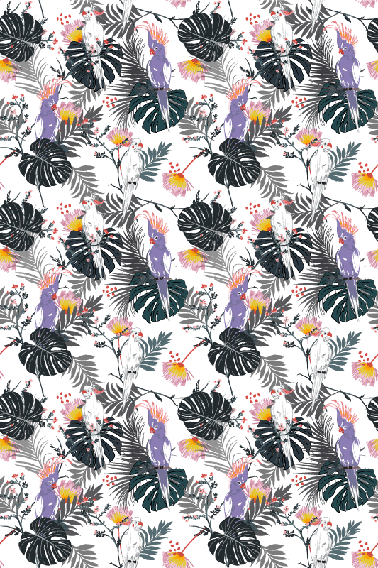 Χαλί με εκτύπωση ζώου κόκκινοι και μωβ παπαγάλοι - TenStickers