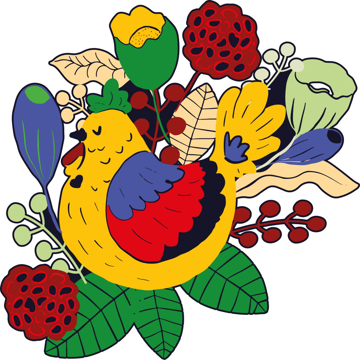 Χαλί με εκτύπωση ζώου Λουλούδια με πολύχρωμα πουλιά - TenStickers