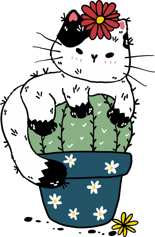 Χαλί με εκτύπωση ζώου Γατούλα με κάκτο - TenStickers