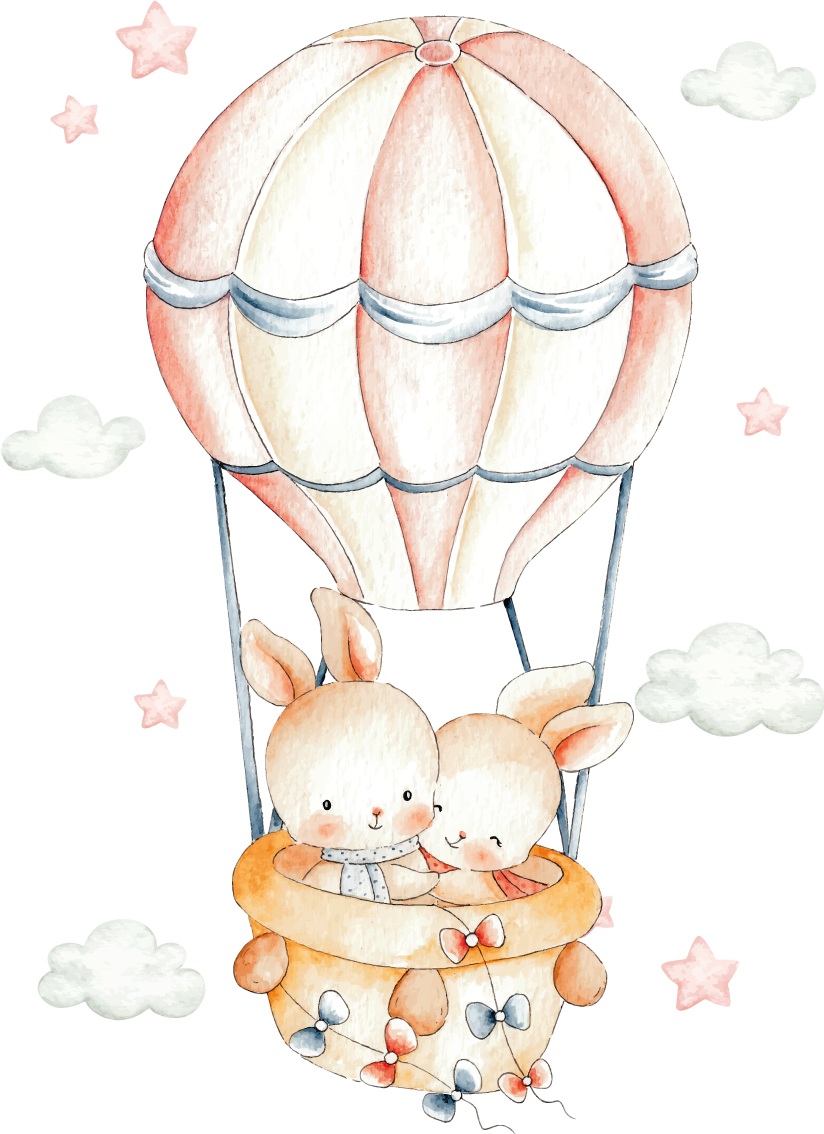 Χαλί με εκτύπωση ζώου παστέλ κουνελάκια σε αερόστατα - TenStickers