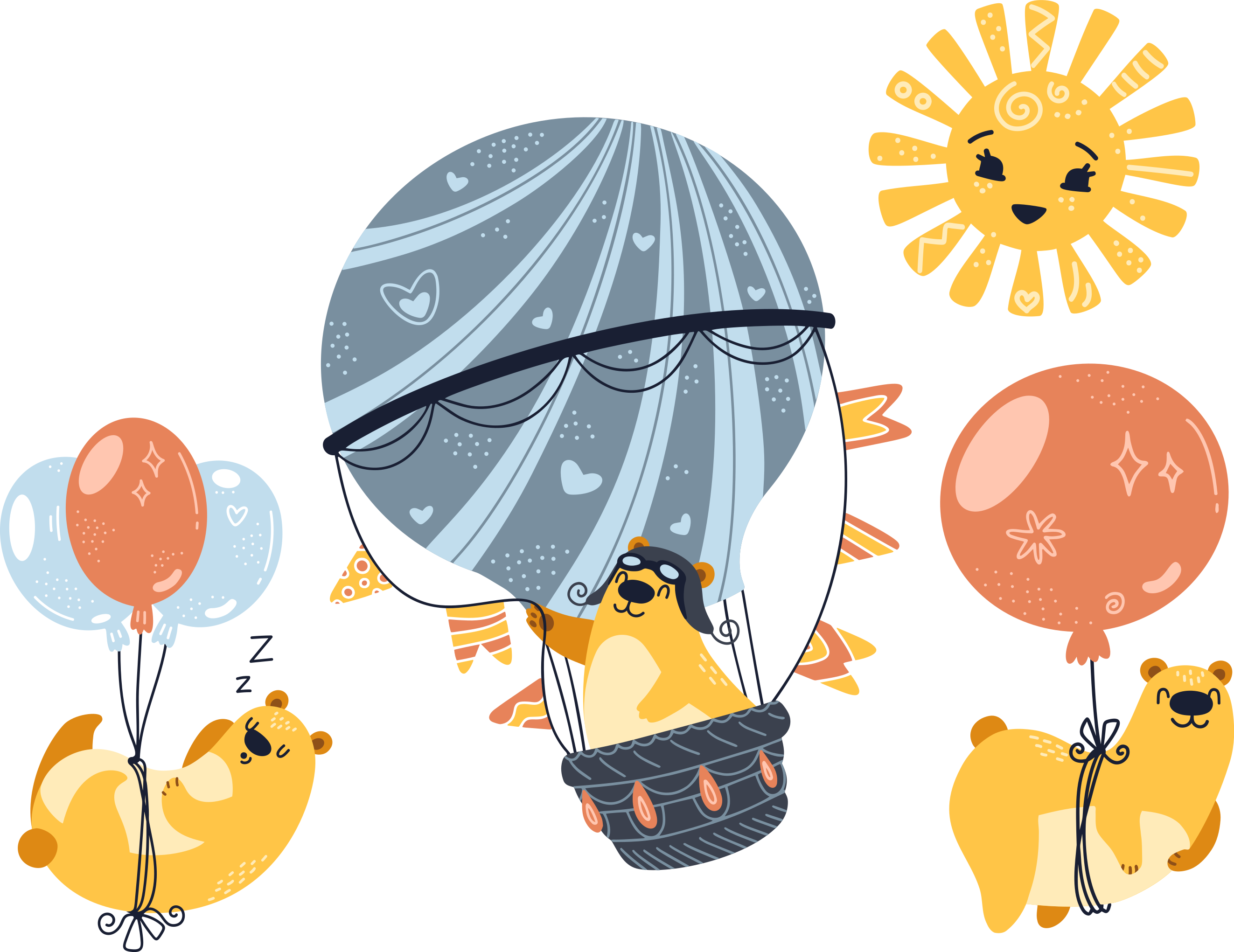 Χαλί με εκτύπωση ζώου κρεμασμένα σε μπαλόνια - TenStickers