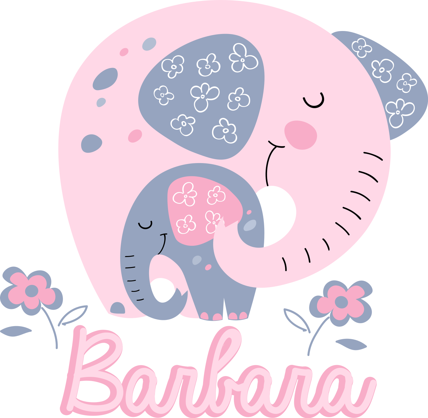 Χαλί με εκτύπωση ζώου ελέφαντες με καρδιές και όνομα - TenStickers