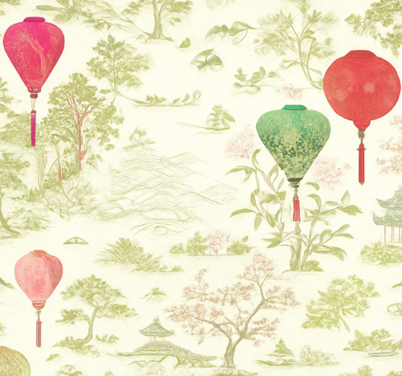 Χαλί κρεβατοκάμαρας Ανατολικού Τοπίου chinoiserie - TenStickers