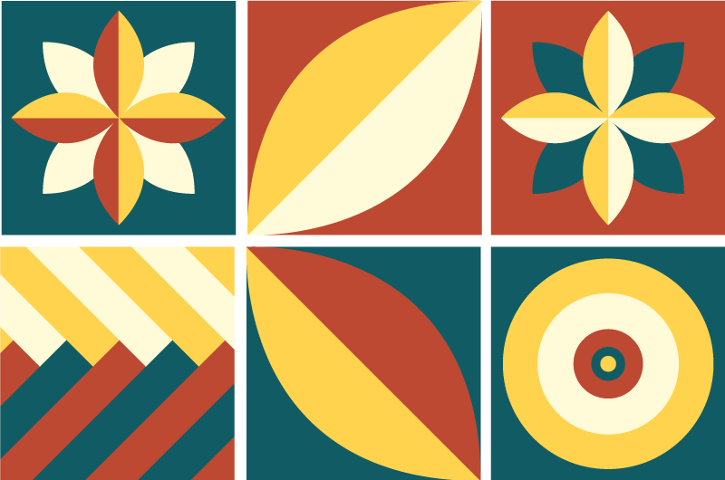 Χαλί γεωμετρικού σχεδιασμού πράσινο και πορτοκαλί σχέδιο - TenStickers