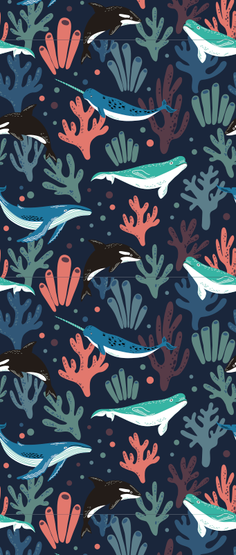 Χαλί κρεβατοκάμαρας με ζωηρά θαλάσσια ζώα σε μπλε φόντο - TenStickers