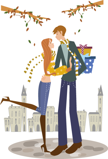 Χαλί κρεβατοκάμαρας διακοσμητικό βινύλιο φθινοπωρινό ζευγάρι - TenStickers