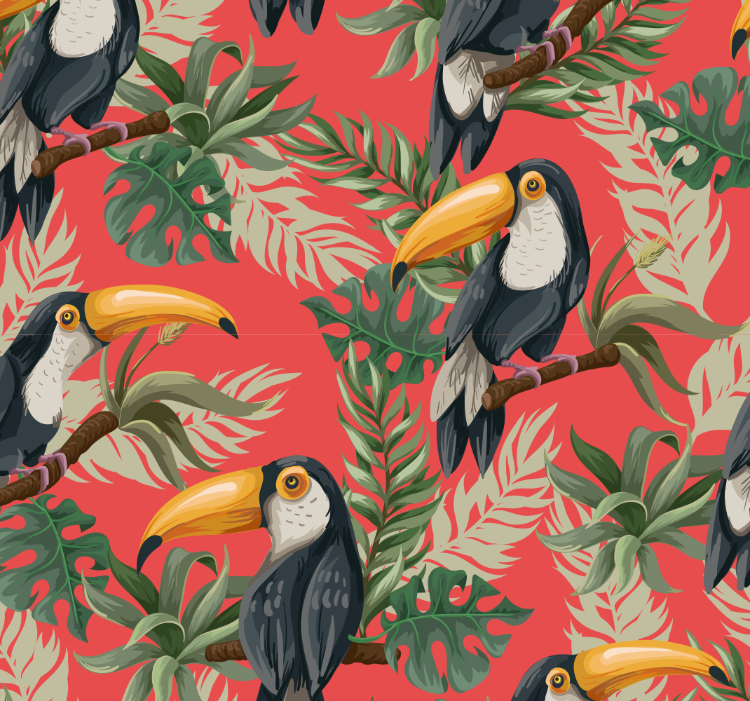 Χαλί με εκτύπωση ζώου toucans τροπικό ταπετσαρία - TenStickers