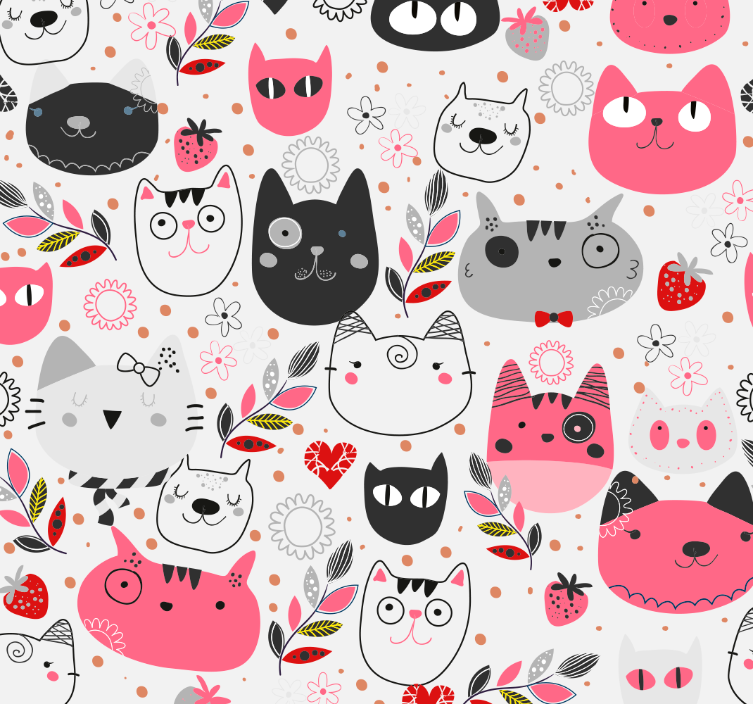 Χαλί με εκτύπωση ζώου Εικονογραφημένες γάτες - TenStickers