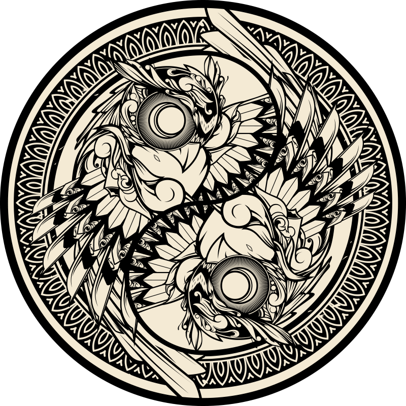 Yin yang κουκουβάγια doodle στολίδι υπνοδωμάτιο κουβέρτα - TenStickers