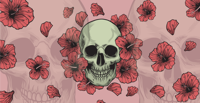 κρανίο με χειροποίητα λουλούδια χαλιά αποκριών - TenStickers