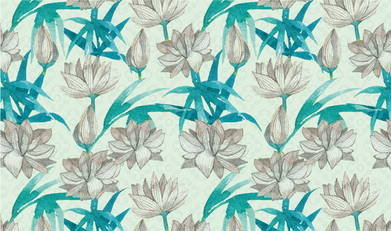 ιαπωνικά μπλε και άσπρα λουλούδια χαλί λουλουδιών - TenStickers