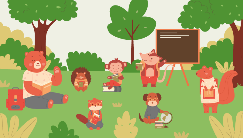 ζώα κινουμένων σχεδίων που πηγαίνουν στο χαλί του σχολείου - TenStickers