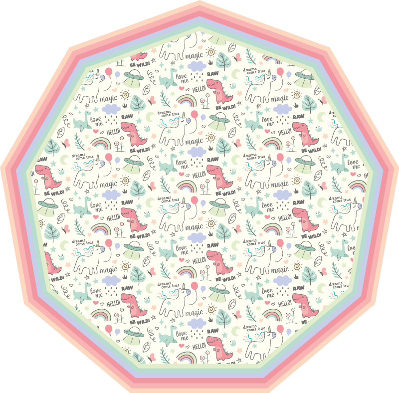 δεινόσαυροι σε στυλ doodle και μοτίβο μονόκερου - TenStickers