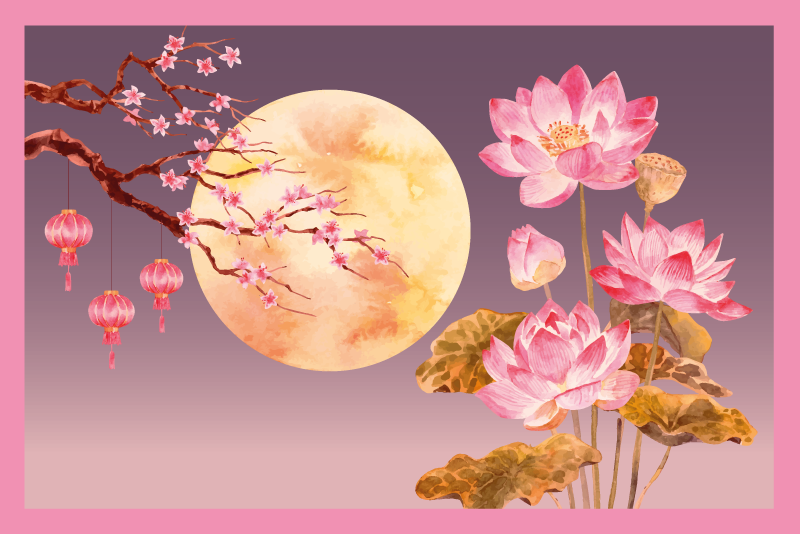 Floral χαλί νυχτερινής σκηνής λωτού - TenStickers