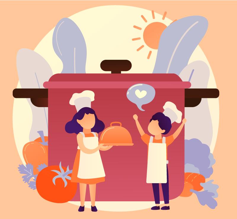 γελοιογραφία σεφ κρατώντας δίσκο με πλακάκια δαπέδου τροφίμων - TenStickers