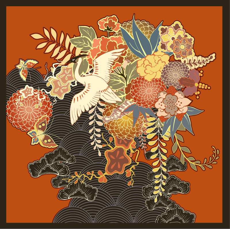 παιωνία κιμονό μοτίβο λουλουδάτο χαλί - TenStickers