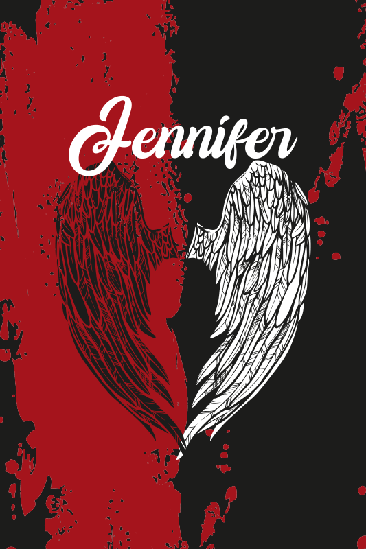 χαλί εφηβικής κρεβατοκάμαρας φτερά καρδιάς με όνομα - TenStickers