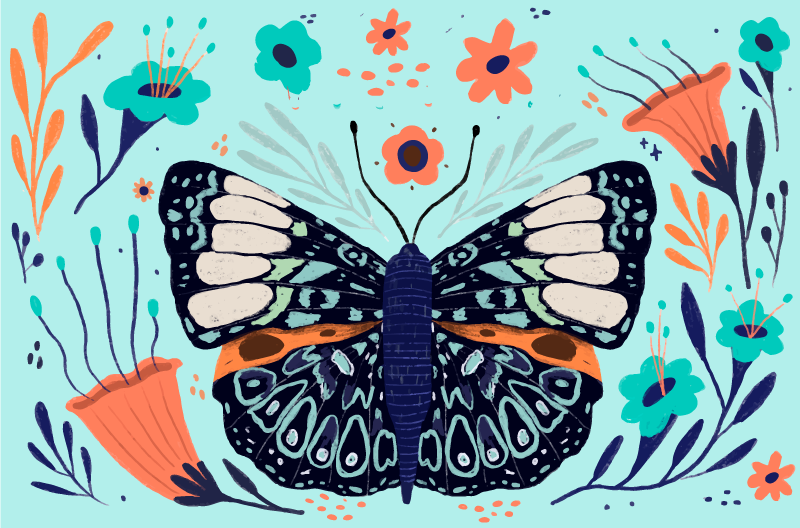 Χαλί βινυλίου με λουλούδια και πολύχρωμες πεταλούδες - TenStickers