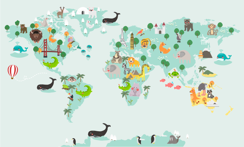 σκανδιναβικό τυρκουάζ worldmap παιδικό χαλί βινυλίου - TenStickers