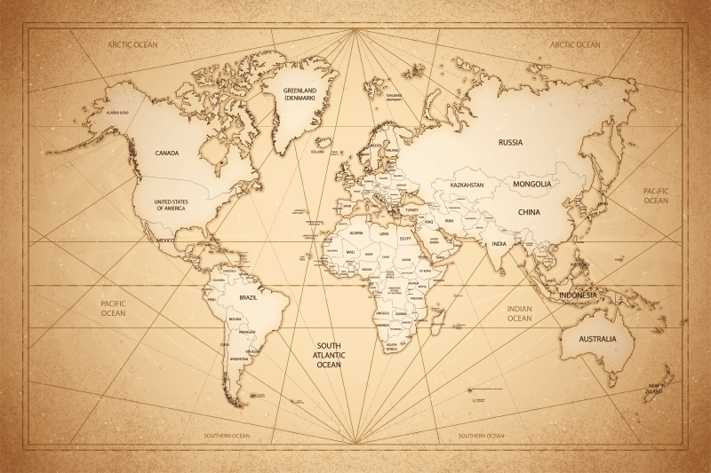 χαλί παγκόσμιου χάρτη στυλ του 19ου αιώνα - TenStickers