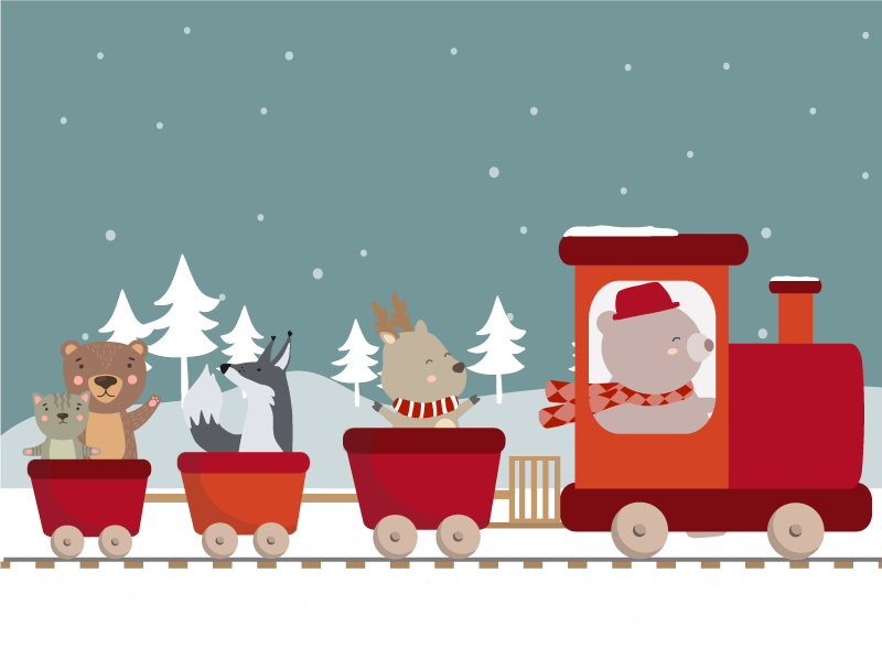 παιδικά ζώα στο τρένο παιδικό χαλί βινυλίου - TenStickers