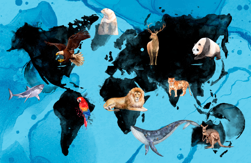 μοκέτα βινυλίου μπλε και μαύρη άγρια ζωή - TenStickers